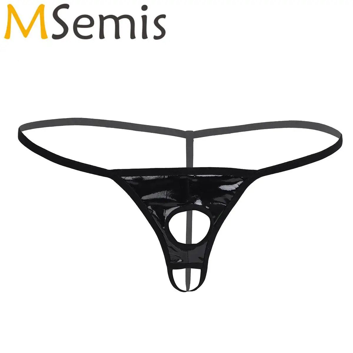 Mens Lingerie Patent Leather Panties with Penis Hole String G-string Thongs Briefs Bikini Tanga Underwear Underpants with Holes