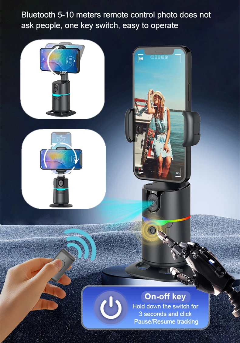 360°Rotation Gimbal Stabilizer Desktop AI Automatic Tracking gimbal With Remote Shutter For Smartphone Tiktok Live Video Vlog