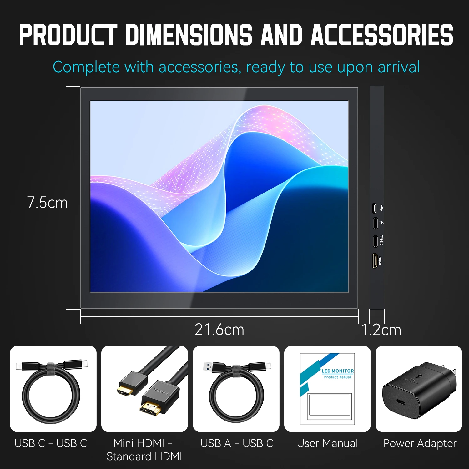 9.7 Inch 2K Portable IPS LED Monitor 2048X1536 Mini Monitor with HDMI-compatible and Type C for Camera Raspberry Pi PlayStation