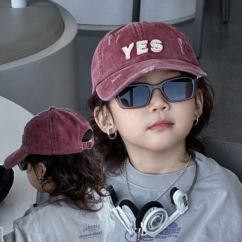 

Retro Children Duckbill Cap Embroidery Letter Kids Baseball Hat 2-8Year Girl Baby Duck Tongue Caps Solid Cotton Sunshade Visors
