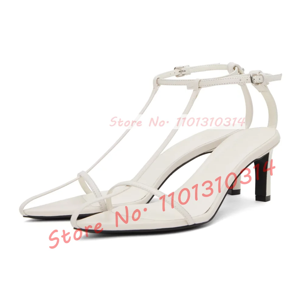 Red T-Bar Pointed Toe Sandals For Women Sexy Newest Ankle Strap High Heels Sandals Ladies Concise Trending Tie-up Dress Shoes