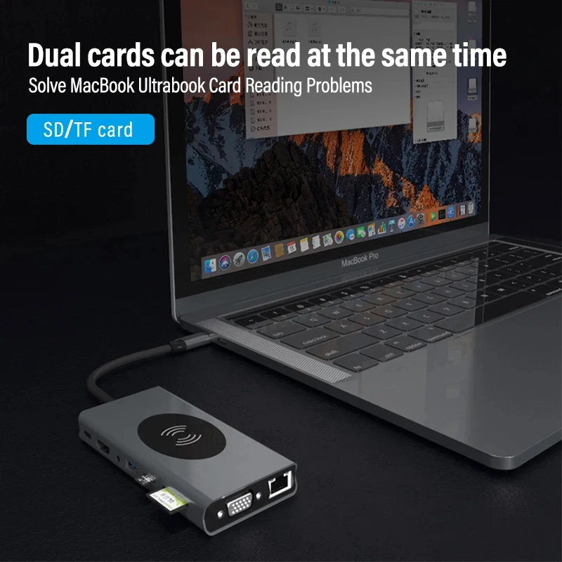 15-in-1 USB C Docking Station, Type C Hub with PD Charger, USB 3.0, SD/TF Card Reader, VGA, RJ45 Ethernet Adapter for Laptop