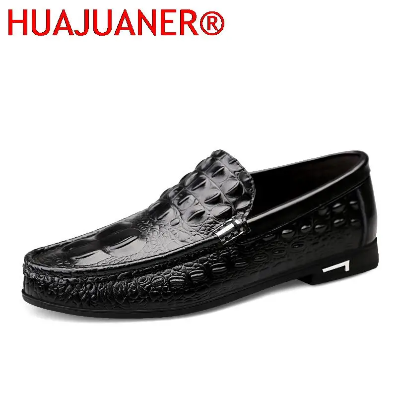 

Men Black Dress Loafers Crocodile Pattern High Quality Slip-ons Stylish Business Formal Shoes Male Casual Summer Flats Moccasins