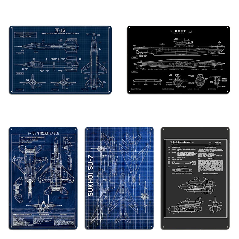 NASA X-15 Advanced Research Airplane Space Shuttle Patent Black Sokhoi SU7 aircraft Metal Rusty Wall Decor Plaques Sign Poster