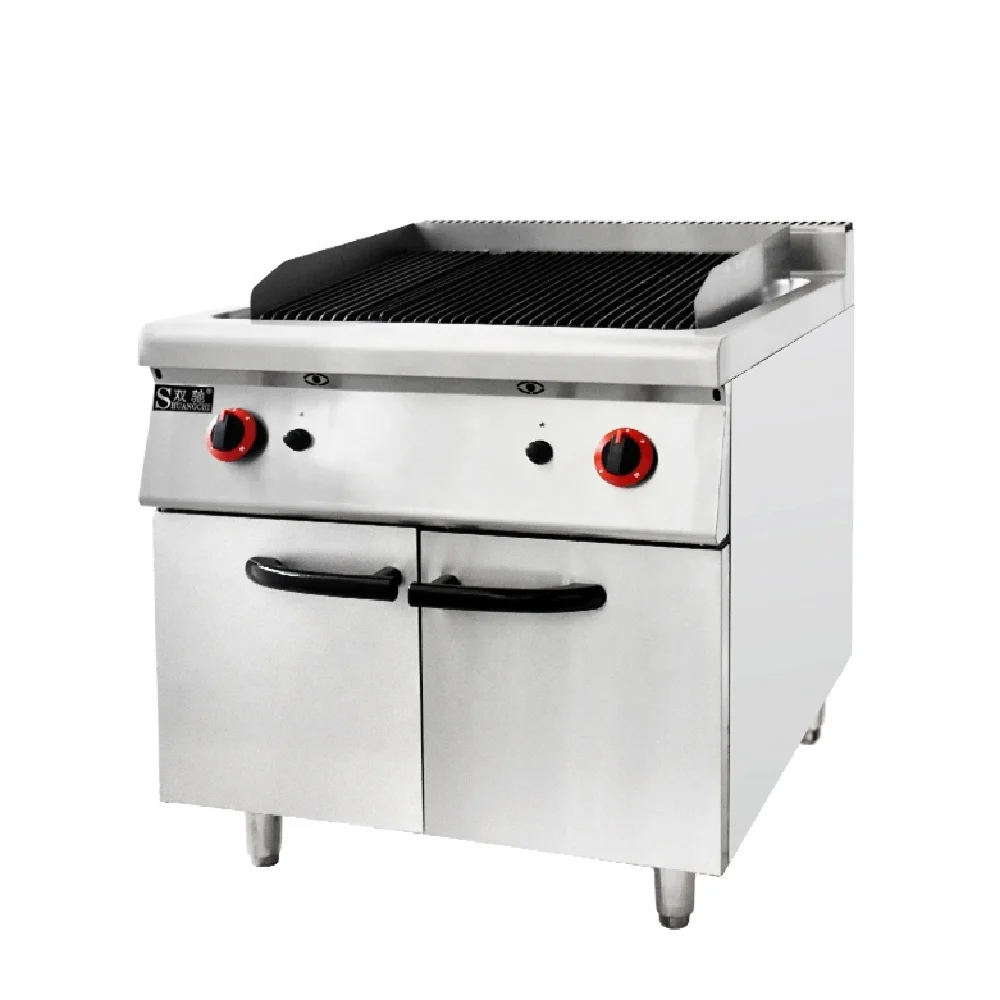 Commercial Gas Lava Rock Grill Lpg Gas Range Cooking Stove with Cabinet Built-in Oven Industrial Combination Oven