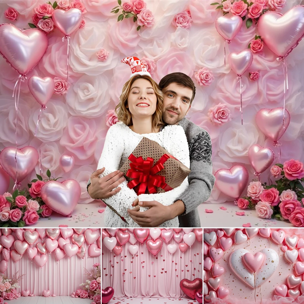 

MOON.QG Balloon Pink Curtain February 14 Dreamy Valentine's Day Heart Background Backdrop Couple Portrait Wall Poster Photocall