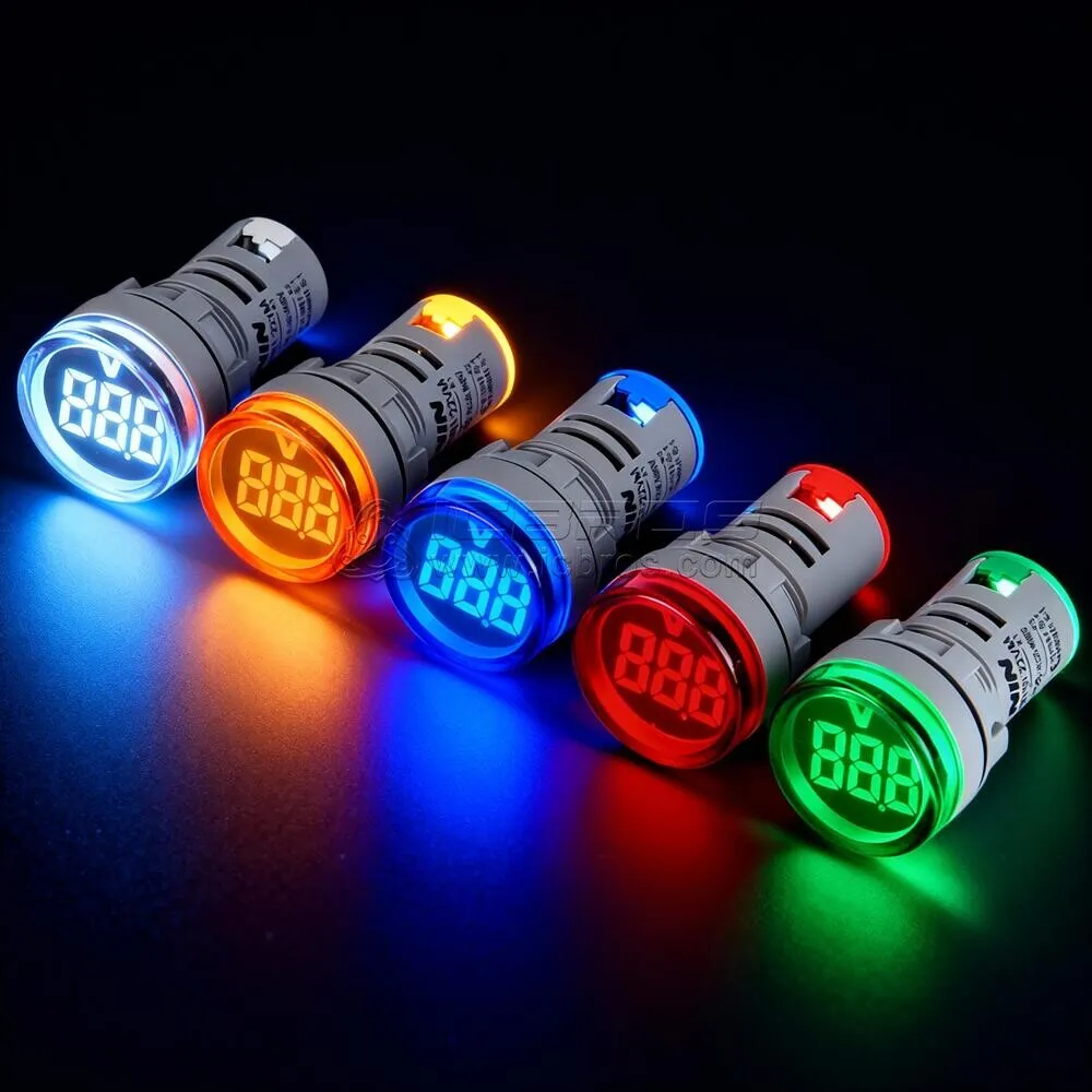 5pcs 22mm Circular Digital Tube Digital Voltmeter Signal Light AD101-22VM AC50-500V Signal Light Type Indicator LED Highlight