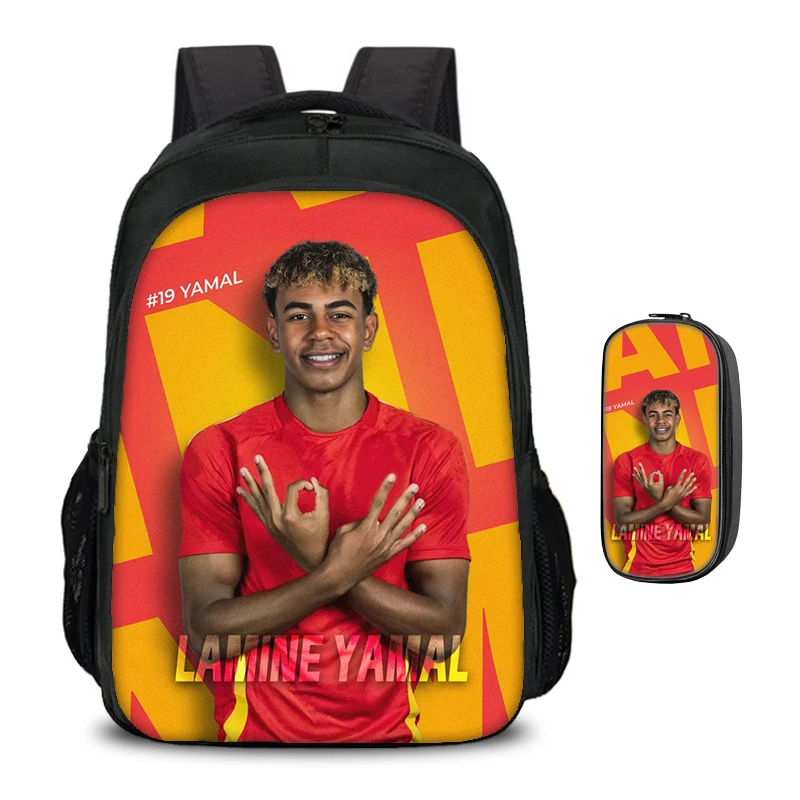 L-Lamin Yamal Double layered Backpack Football Star 2Pcs Set Backpack, Pencil Bags School Bags  Kids School Mochila Rucksack