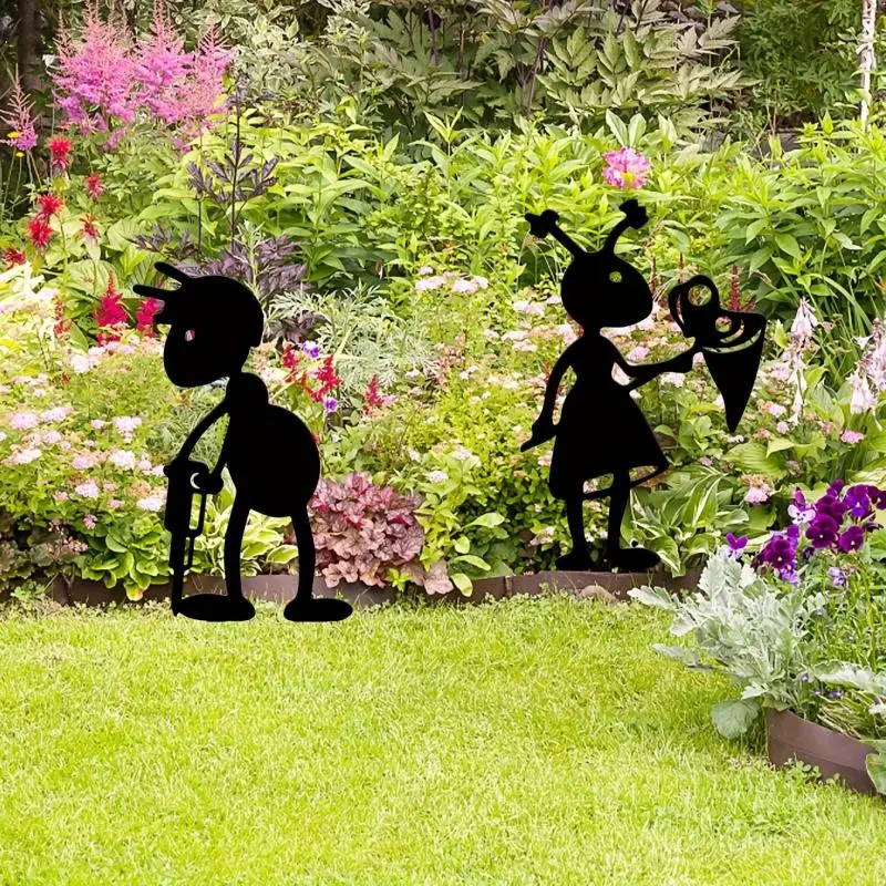 1pc ant silhouette garden sign with stakes, home garden patio insert decoration, fence yard lawn art decoration