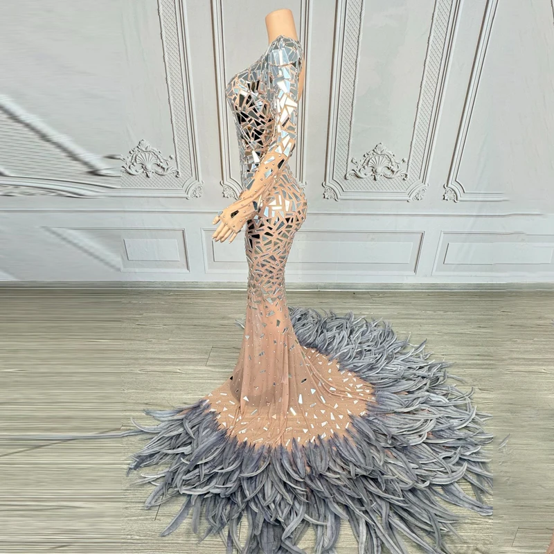 المغني مهرجان المرحلة المنصة الزي ثوب الزفاف النساء احتفال المرايا ريشة الذيل فستان فساتين السهرة زي الجاز #3