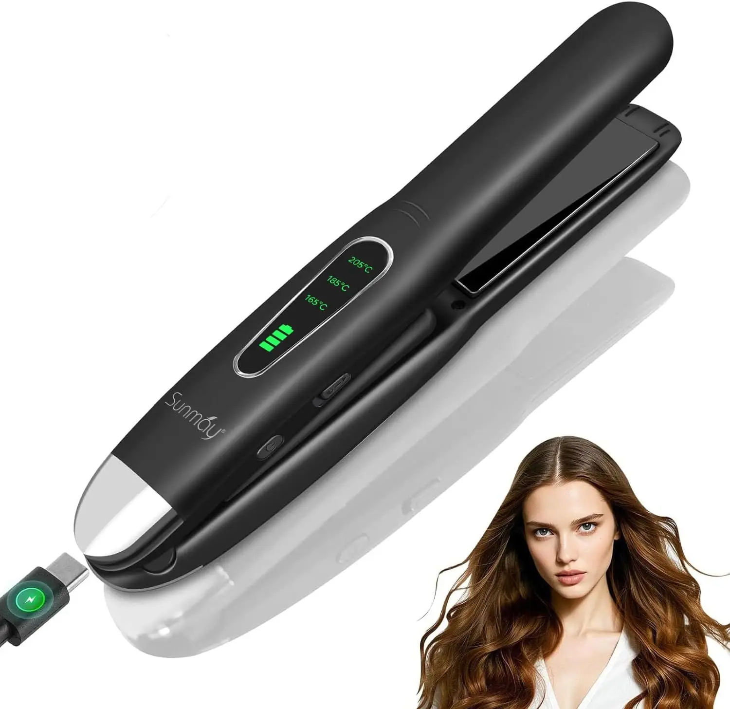 Cordless Hair Straightener 0.85in Titanium Travel Flat Iron 2-in-1 20s Fast Heat Dual Voltage