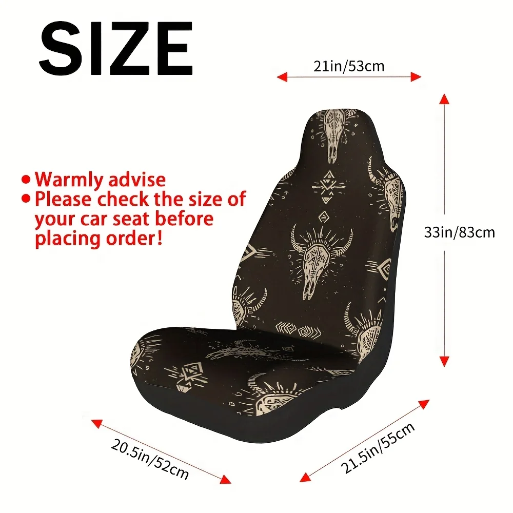 2pcs Modern Ethnic Sun Bull Arrow Print Front Seat Covers - & Golden Tribal Design, Durable Polyester, Machine Washable, Univers