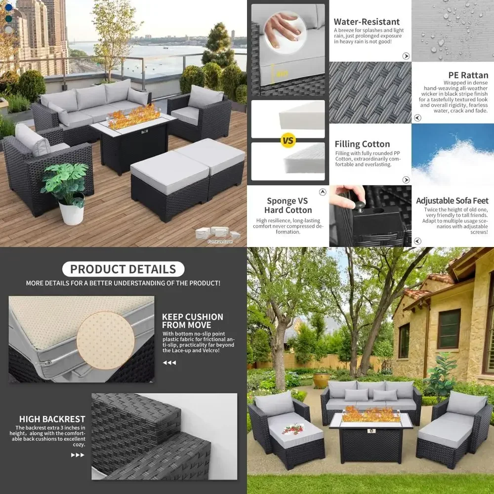 [¡Venta caliente, ¡Compre ahora! ]Juego de muebles de patio exterior de 6 piezas con foyer de 45" y mesa de propano de 60.000 btu