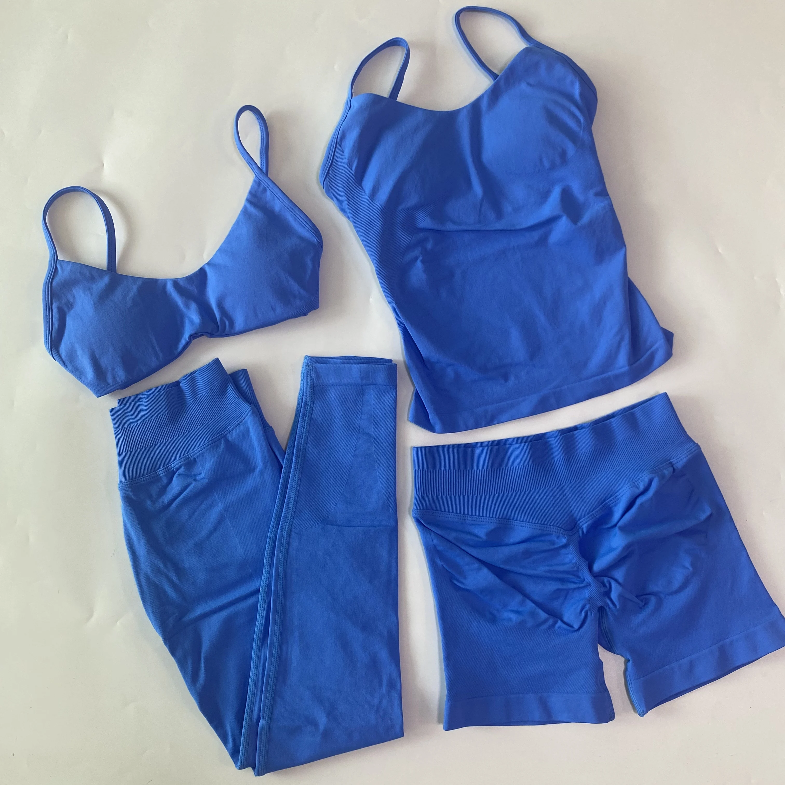 4-teiliges Workout-Set für Damen, Top mit Rundhalsausschnitt, Sport-BH, Fitness-Shorts mit hoher Taille, Yoga-Leggings, Gym-Set, Outfits, Sportbekleidung – Detail 12