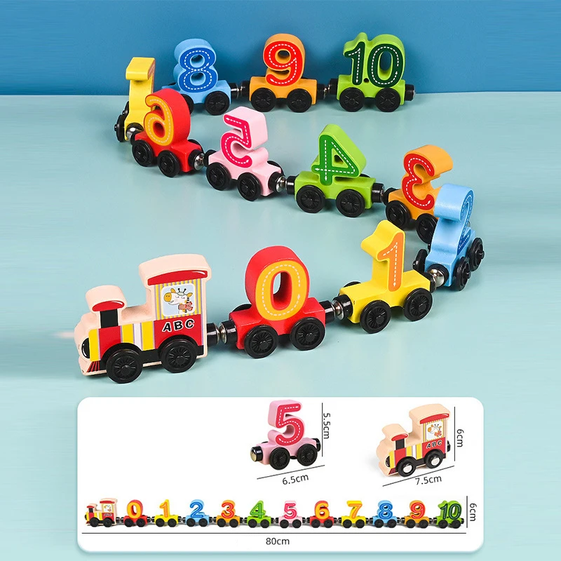 Montessori Educational Toy Train Set Wooden Magnetic Number Train Toys Early Cognition  Learning Teaching Sets For Toddlers