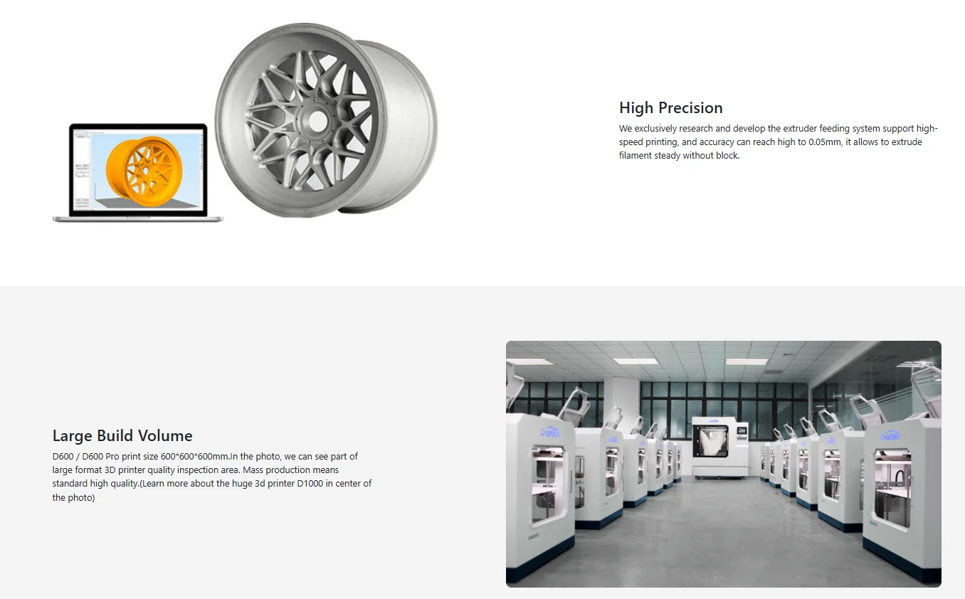 D600 Pro Camera Control Technology 600*600*600mm Fully Enclosed Affordable and Reliable Large 3D Printer 3
