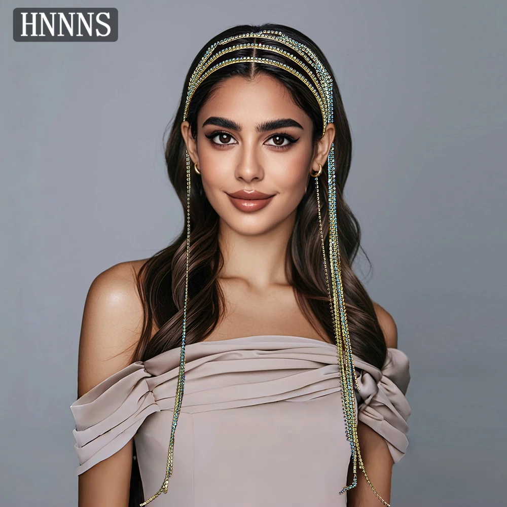 

TOPQUEEN Luxury Blue Rhinestone Bridal Wedding Hairband Handmade Tassels French Style Ladies Party Banquet Ball Headdress YXA23