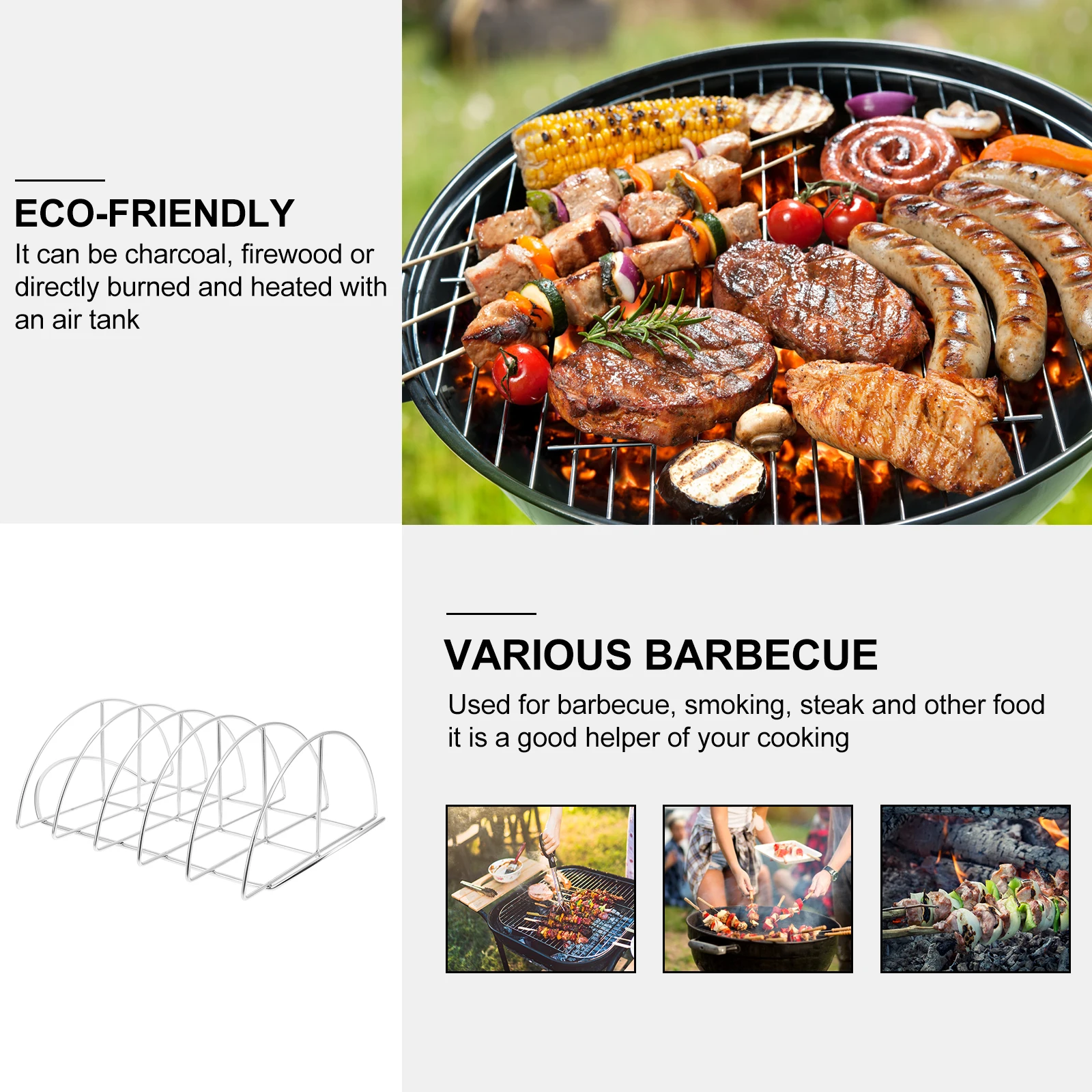 

Stainless Steel Barbecue Mesh Rack Outdoor Cooking Grill BBQ Tool Lightweight Durable Practical Function Storage