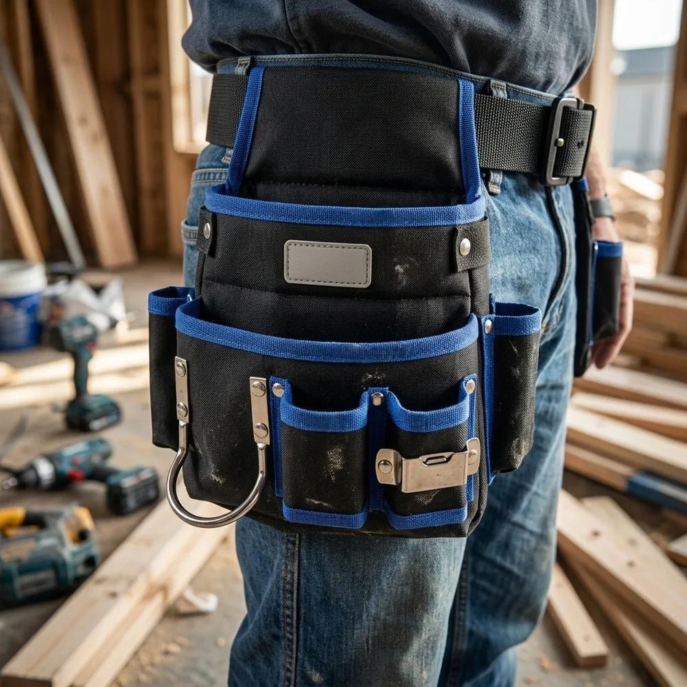 Adjustable Oxford Tool Pouch, Spacious Hands‑free Utility Waist Bag, Multi‑pocket Storage Holder For Electrician, Carpenter
