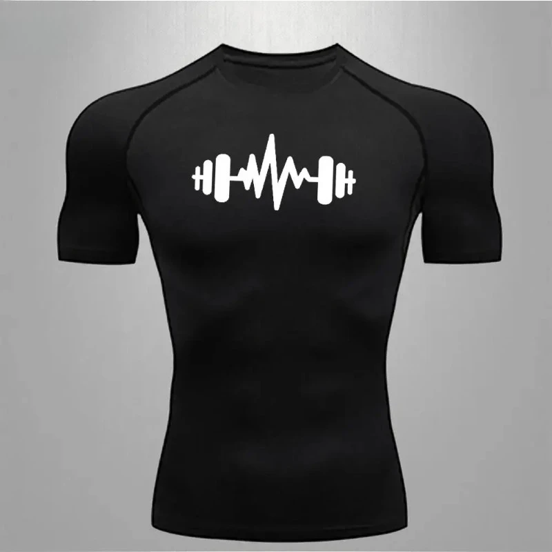 Herren Fitness Kompressions-Rashguard Kurzarm Unterhemd Baselayer Sportliches T-Shirt Elastisches Oberteil Eng Anliegendes Shirt
