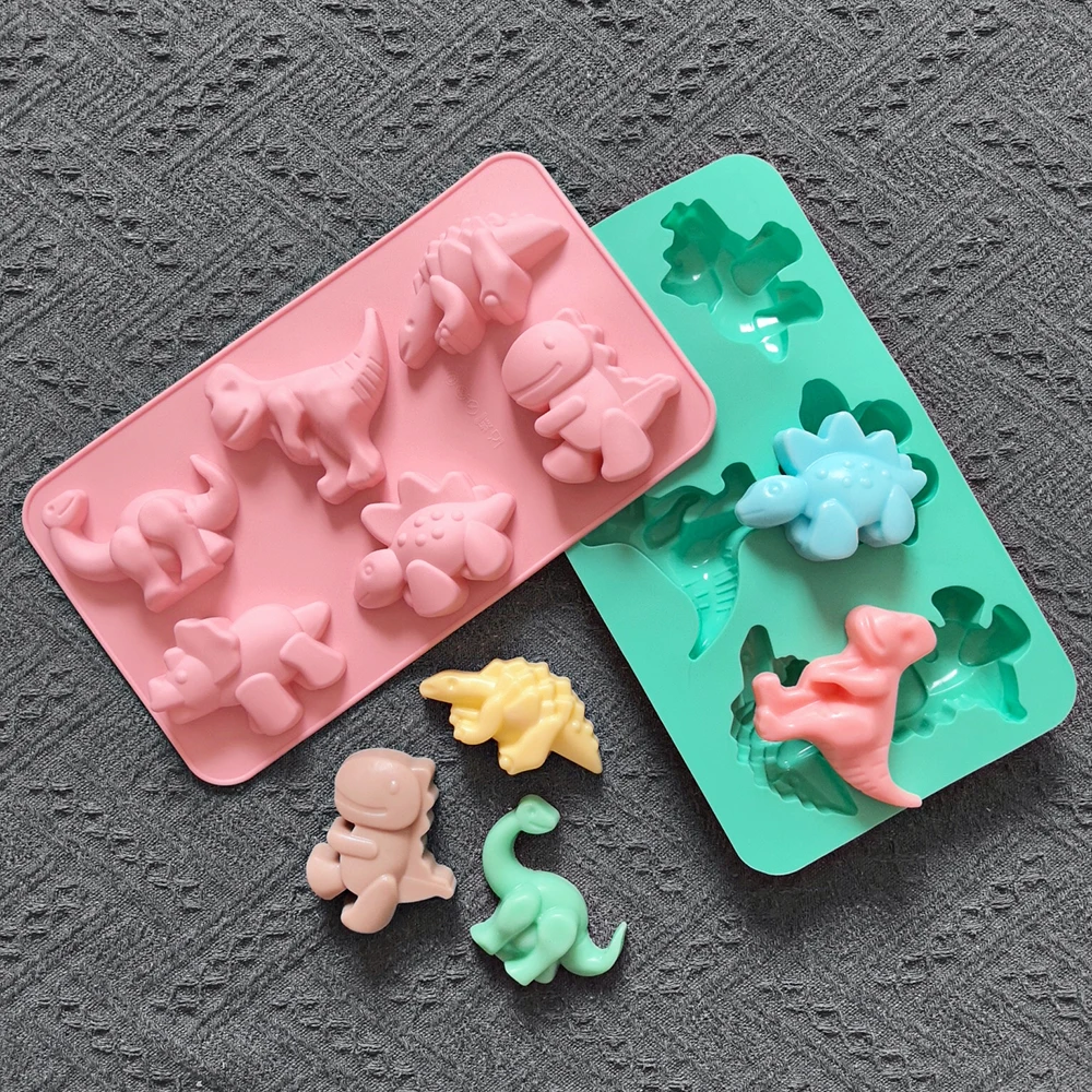 1PC Random Color 6 Holes 3D Dinosaur Silicone Fondant Mould Chocolate Candy Candle Soap Craft Mold Baking DIY Cake Decor Molds