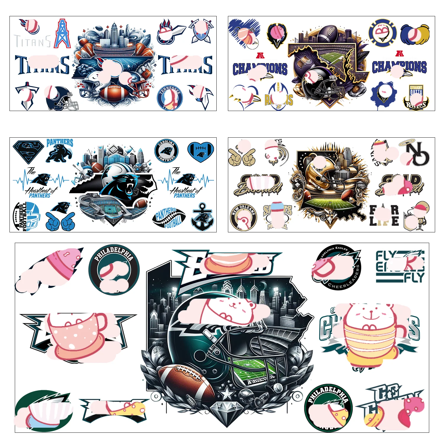 American Football 3D Effect Sticker Decals Waterdicht Duurzaam Sticker 3D UV DTF Transfers Stickers 16oz Cup Wraps