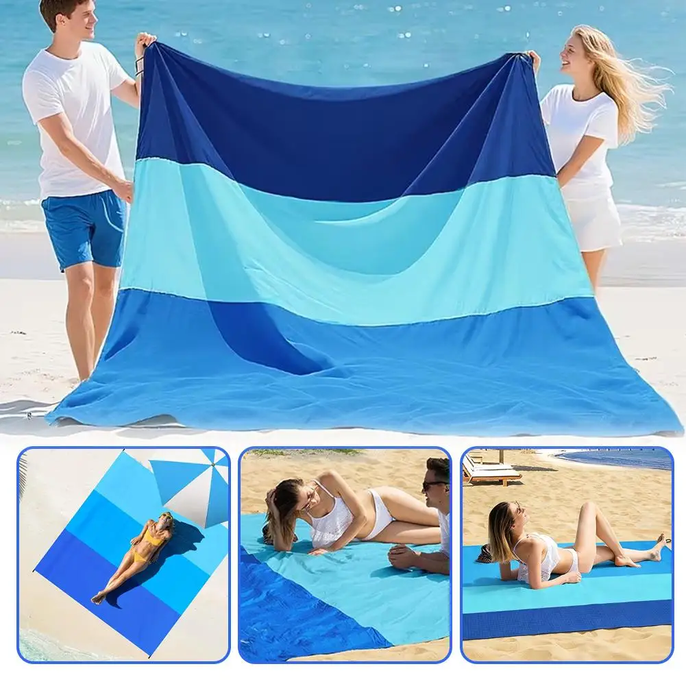 

Three-color Spliced Ground Pad Outdoor Sand Camping Plaid Beach Mat Waterproof Foldable Pocket Picnic Mat 200*210cm