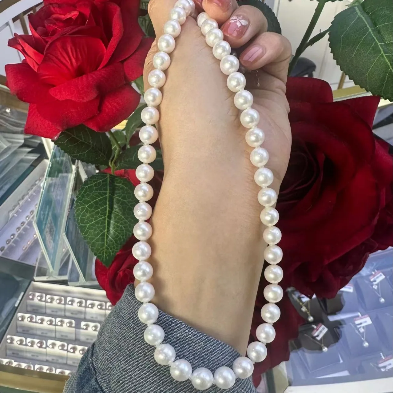 

Красивое ожерелье из натурального жемчуга Южных морей AAAA 8-9 мм, 18 дюймов/серебро 925 пробы + сертификат прилагается.