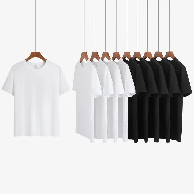 Pure Cotton Short Sleeved T-shirt for Men and Women Loose and Versatile Couple Half Sleeved Oversized Top Black and White Ins