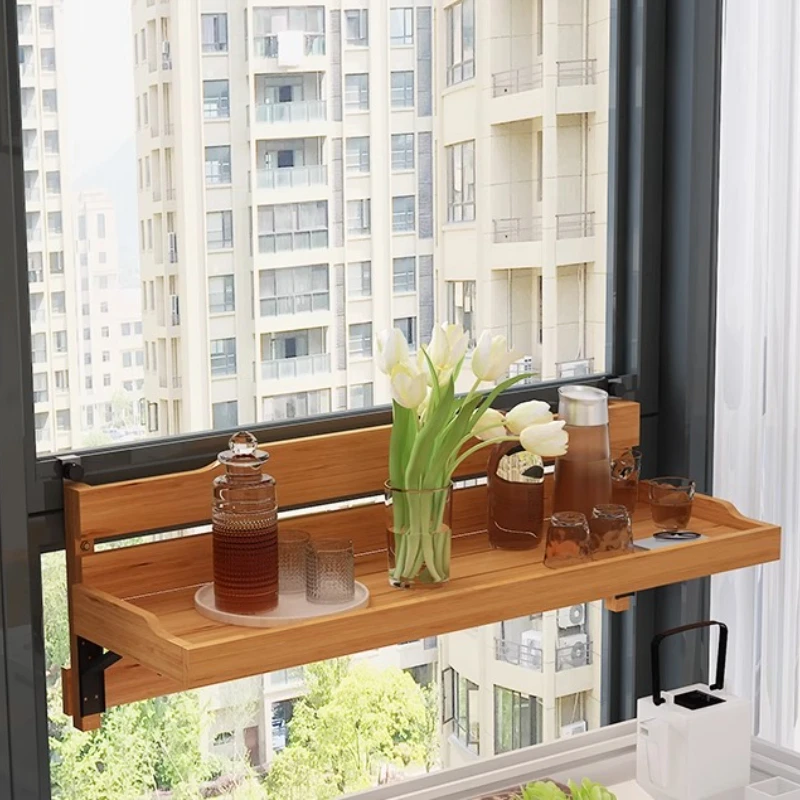 

Home Foldable Bar Counter Wood Hanging Window Table Space Saver Balcony Tea Station Multifunctional Collapsible Island Table
