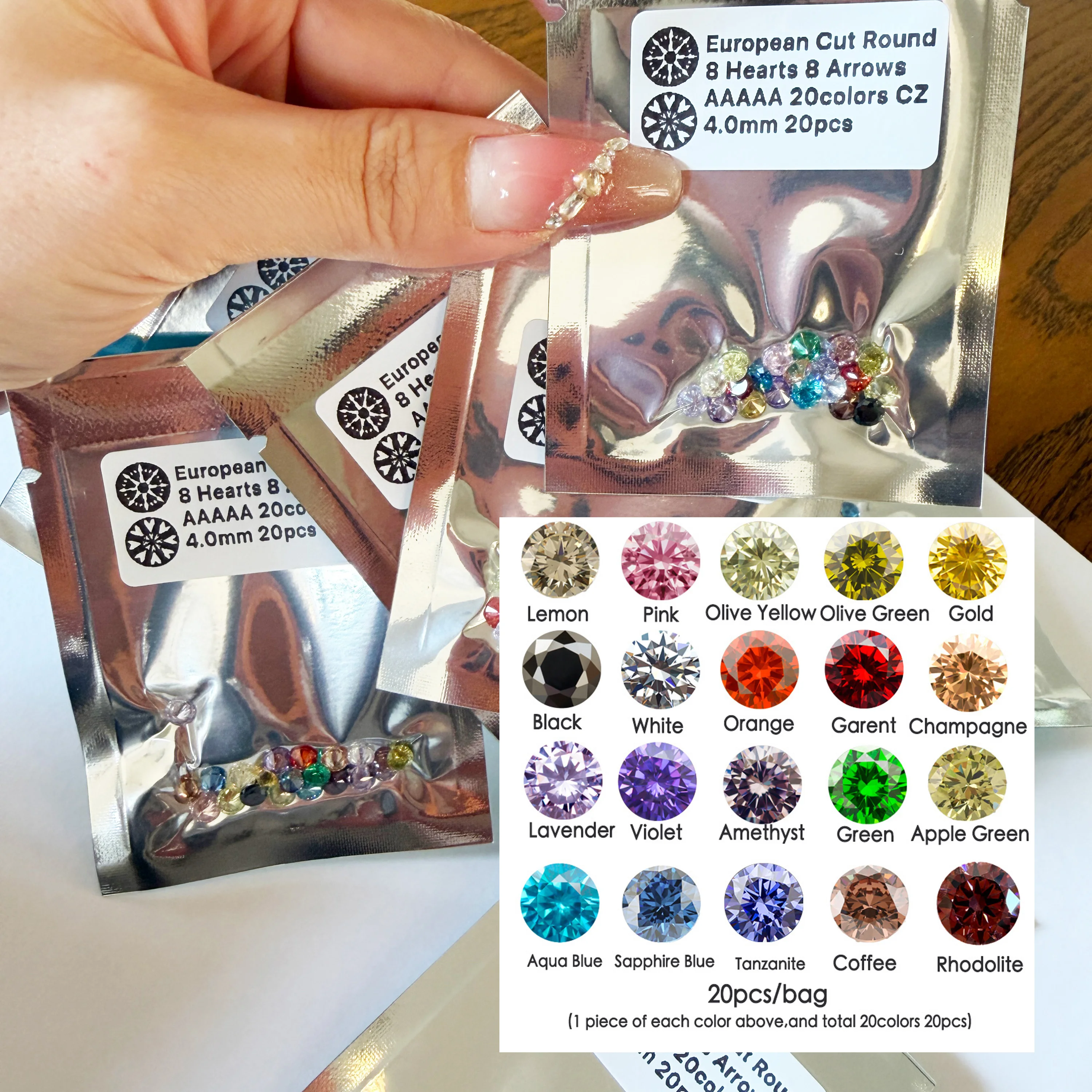 20Colors/Lot AAAAA Round Cubic Zirconia Stone 2.0~12.0mm Brilliant Cut Loose Synthetic Gems Beads For Jewelry DIY Making