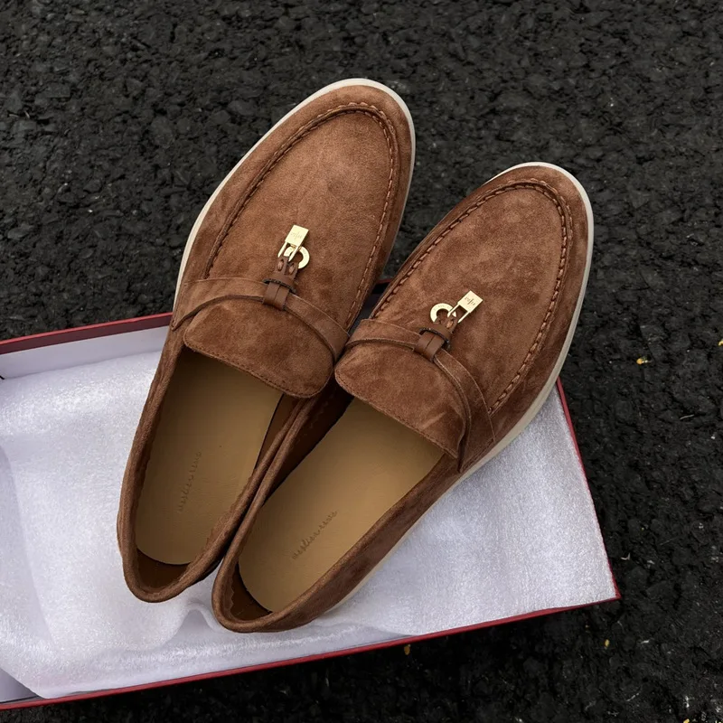 Loafers Luxury Summer Walk Shoes Brand With Designer Women Shoes Spring Autumn Fashion Metal Pendant Flat Shoes Lazy SlipOn Mul