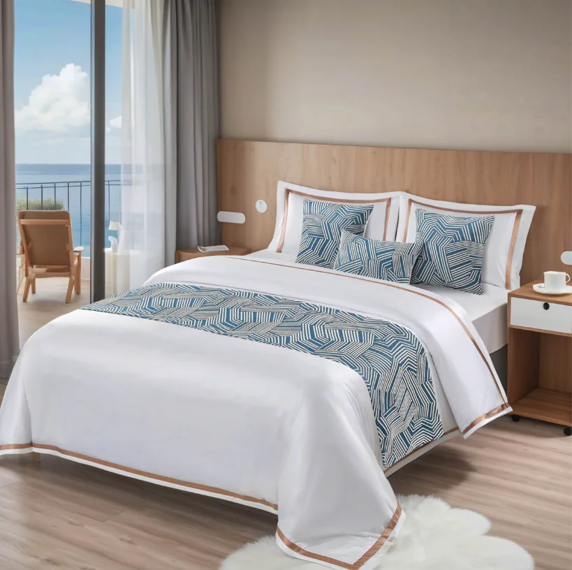 New Chinese Simple Jacquard Geometric Pattern Bed Runner for Hotel, Guesthouse & Homestay,Dual-use Bed Scarf / Bed Cover