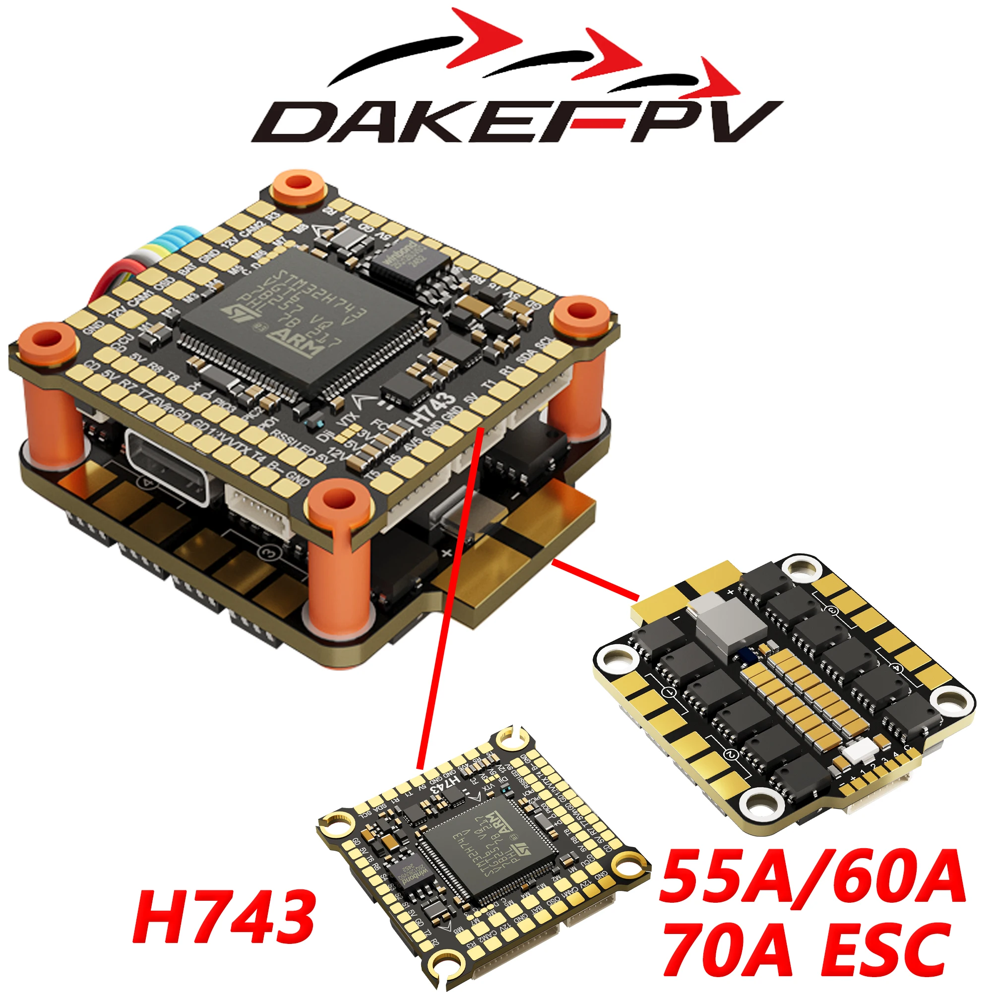 DAKEFPV H743 FC 6S 55A 8S 70A STACK 4IN1 Blheli_S Bluejay 8bit ESC H743 Support Betaflight Ardupilot For FPV 5inch RC drone DIY