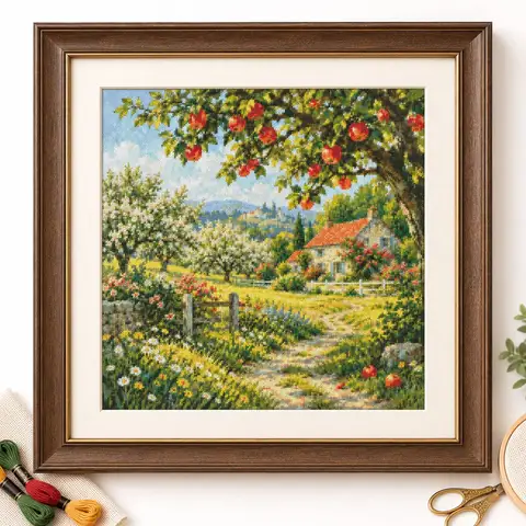 [full stitch] [CC6339-Farmhouse under the apple tree]14CT 11CT 16CT Stamped Cross Stitch Kit DIY Embroidery Needlework