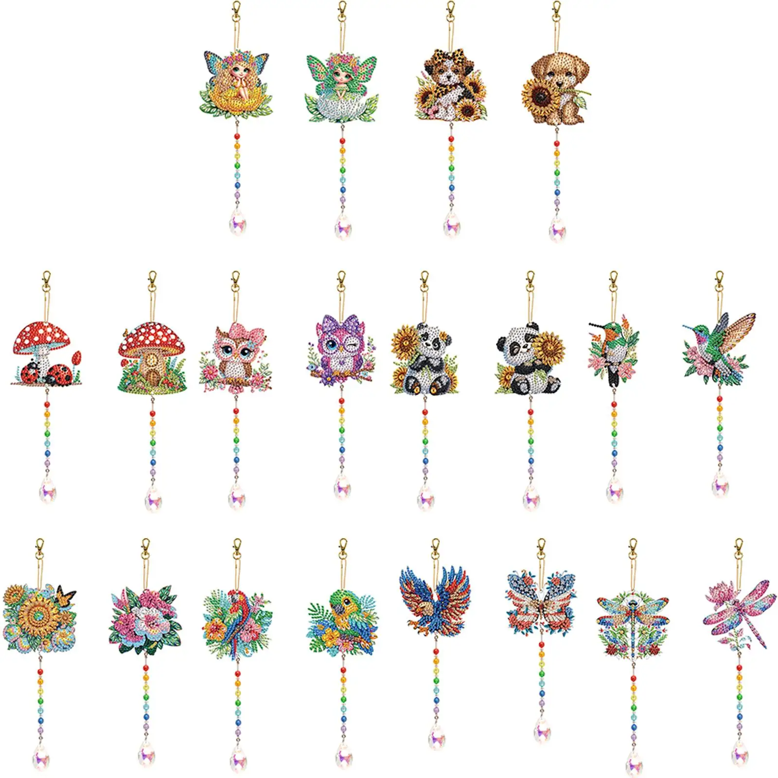 2Pcs Diamond Painting Hanging Ornament with Crystal Pendant Diamond Art Kits for Adults DIY Summer Home Garden Hanging Ornament