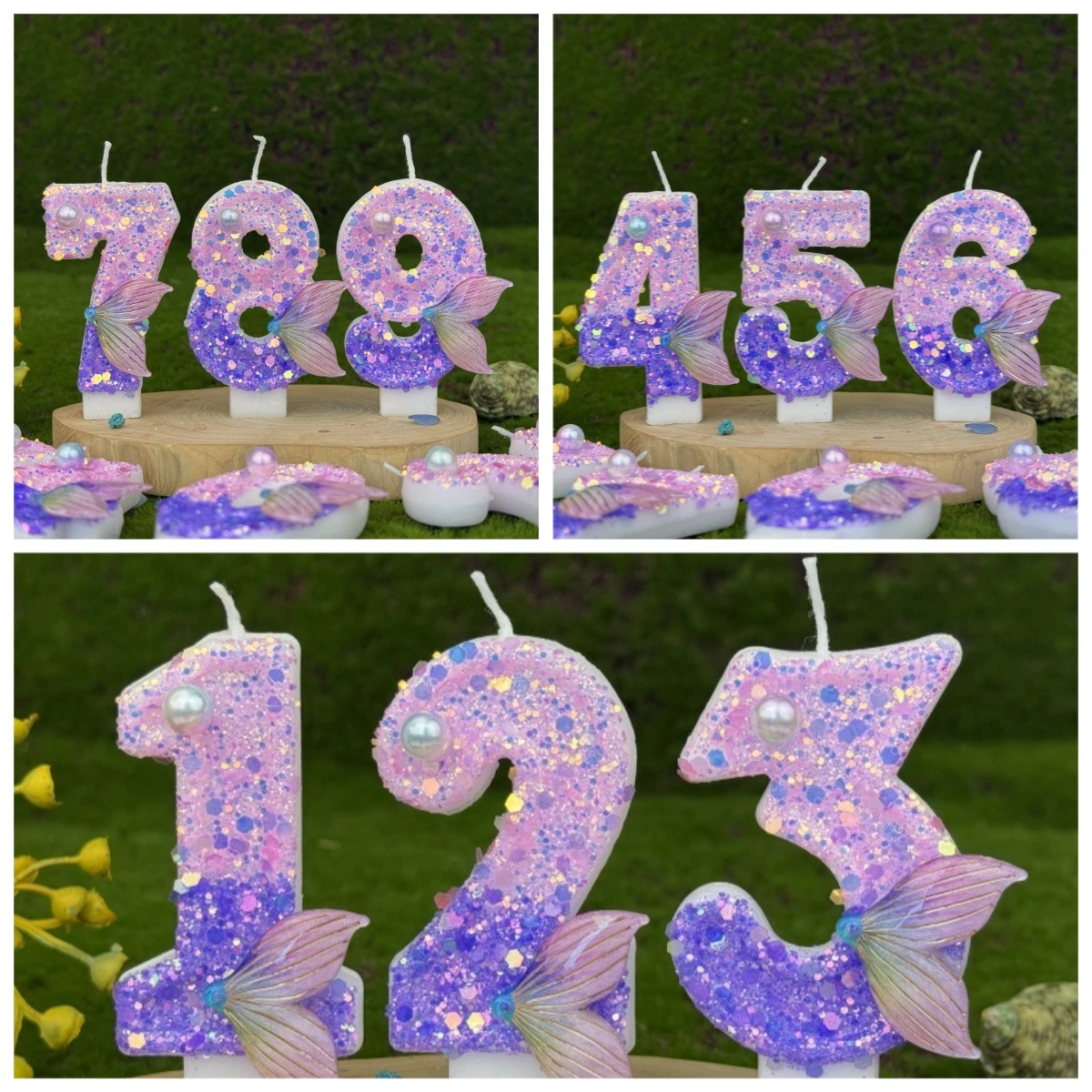 Purple Mermaid Tail Birthday Candles, 0-9 Candle for Anniversary Celebrations Supplies, Dreamy Themed Party Decorations for Girl