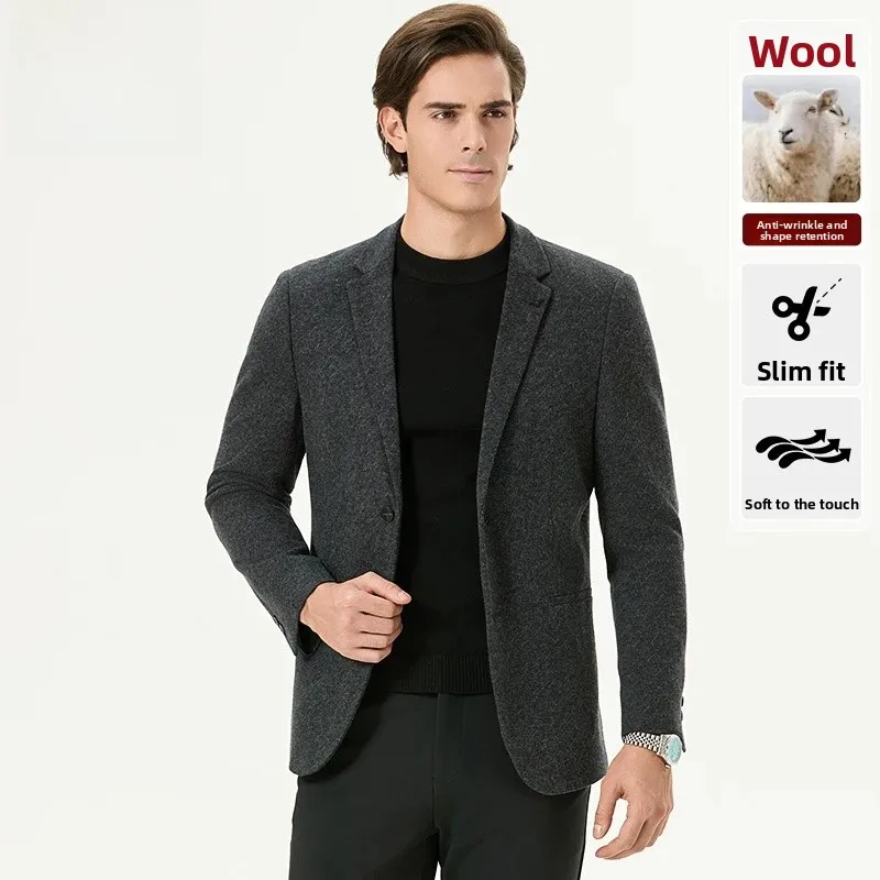 

Pierre Cardin Men's Busin Casual Woolen Suit Jaet Anti-Wrinkle Spring Autumn Slim Fit Faion Ci Sle Long Sve Sin...