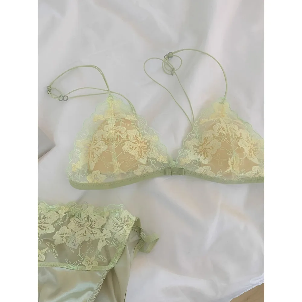 SP & CITY-Ensemble de soutien-gorge brodé de fleurs pour femmes, bretelles fines, dentelle, sous-vêtements sans couture, maille, évider, lingerie, français, romantique, sexy