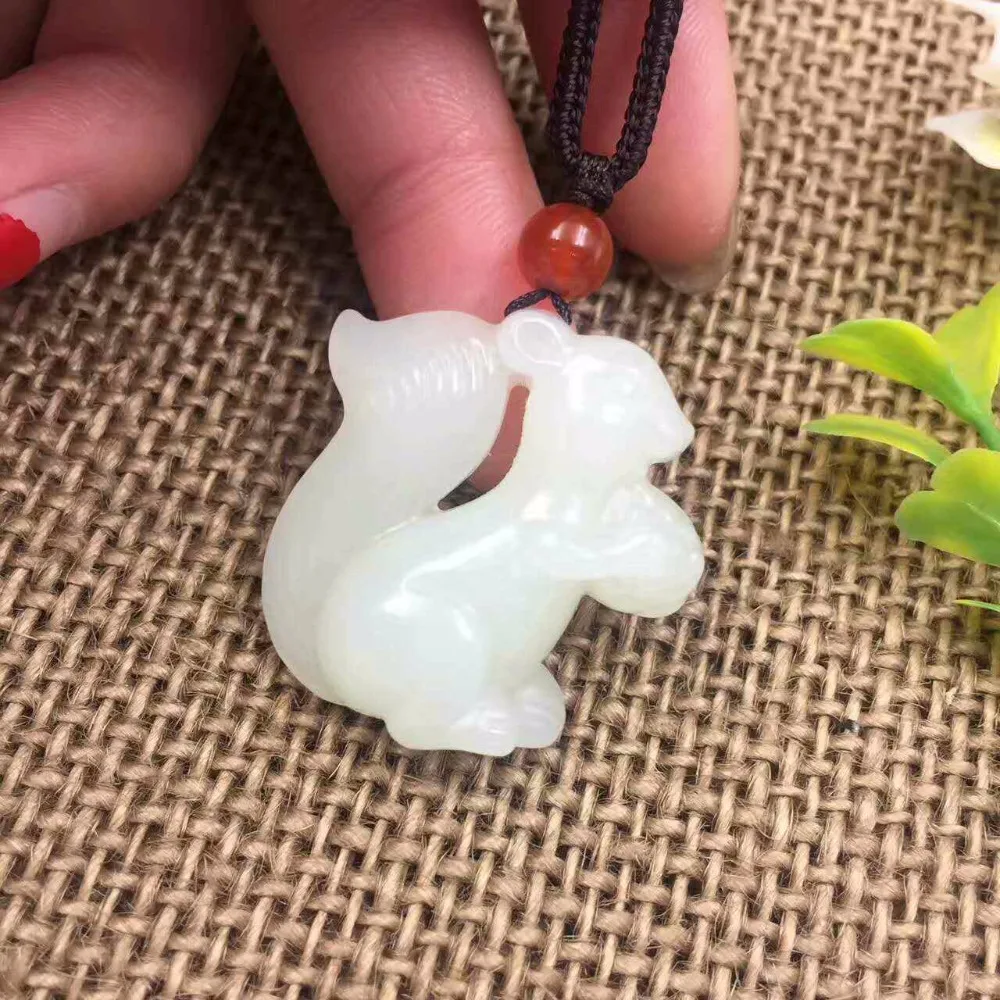 Exquisite Hetian Jade Cartoon Small Squirrel  Pendant DIY Jewelry P0067