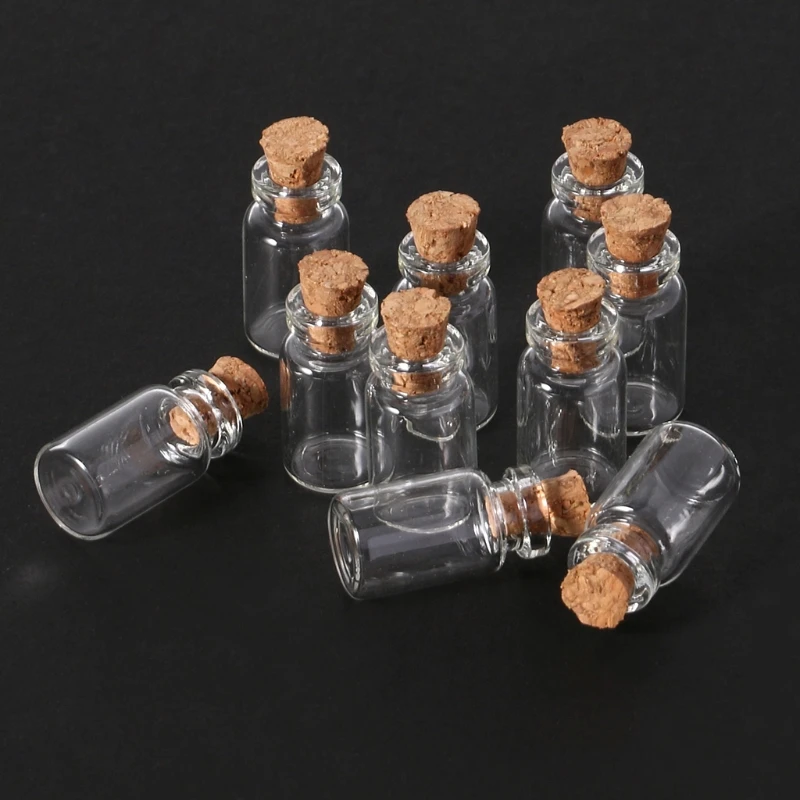 Mini Glass for Wish Bottle Vial, Cork Stopper, Storage Pendant, 0.5, 1, 2, 10Pcs