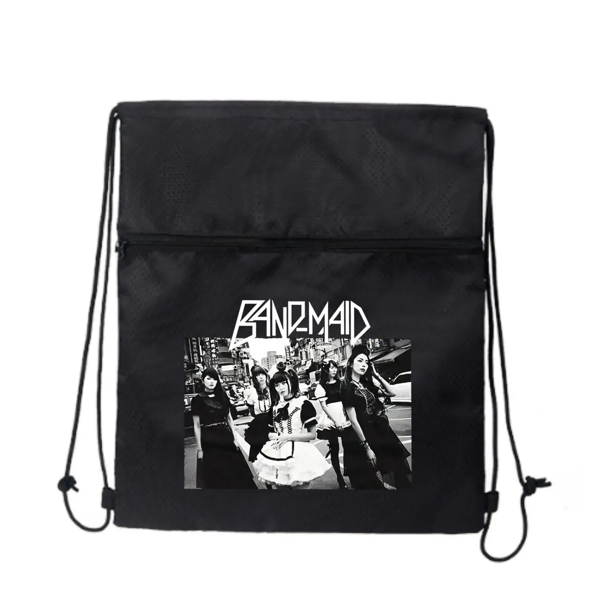 

Band — Maid Street Art Graphic Черная сверхлегкая уличная сумка на молнии на шнурке идеально подходящая для коротких походов