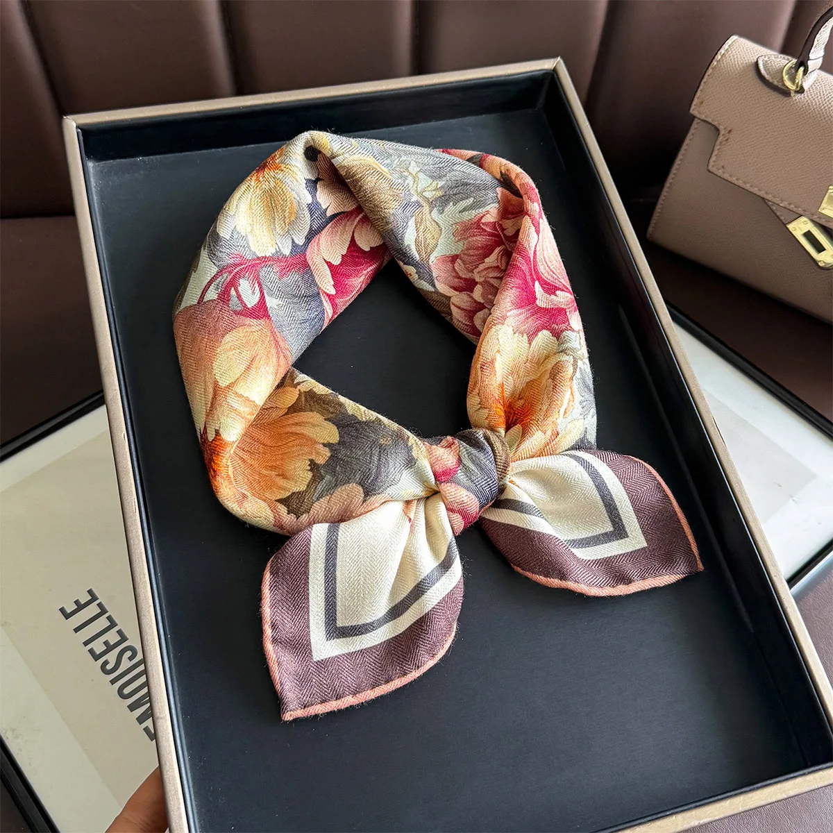

New Natural Silk Wool Scarf Wrap Kerchief Hijab Shawl Luxury Women Gift Headband Satin 62cm Neckerchief Hairband Pashmina Poncho
