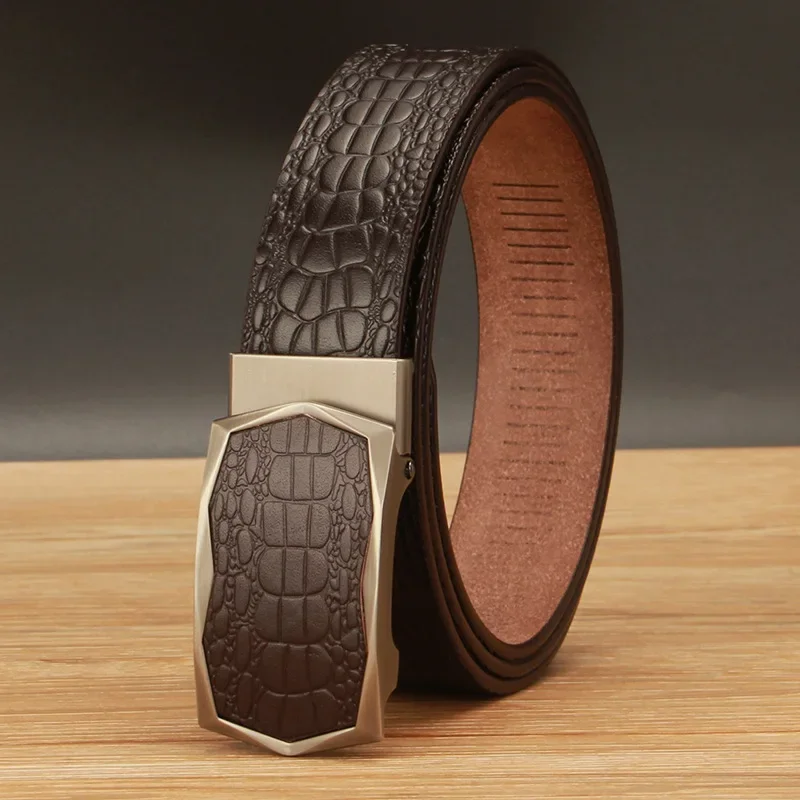 3.5CM Luxury High Quality Real Genuine Leather Belts for Men Business Strap Male Metal Automatic Buckle Men Belt for Jeans