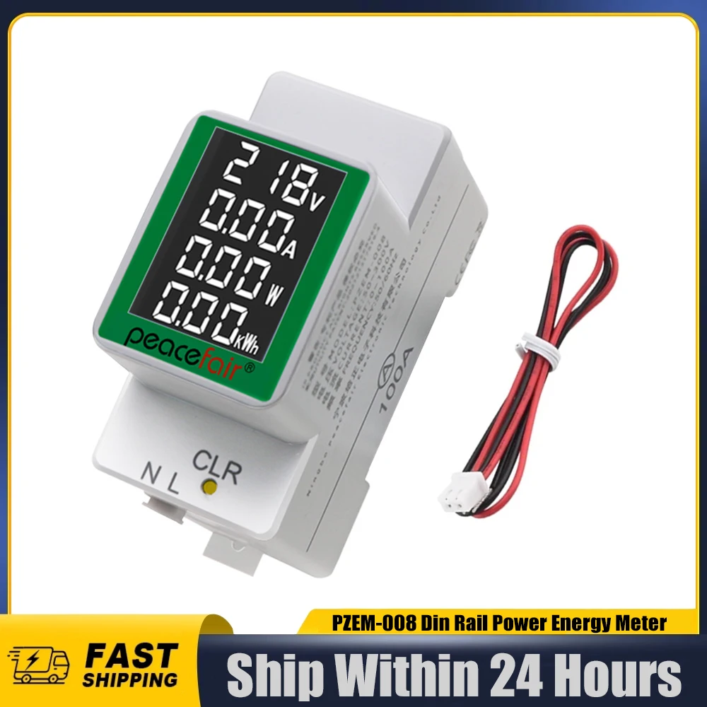 PZEM-008 Din Rail Electricity Digital Power Energy Meter Watt Kwh Wattmeter Monitor Ammeter Voltmeter AC 50-300V 100A