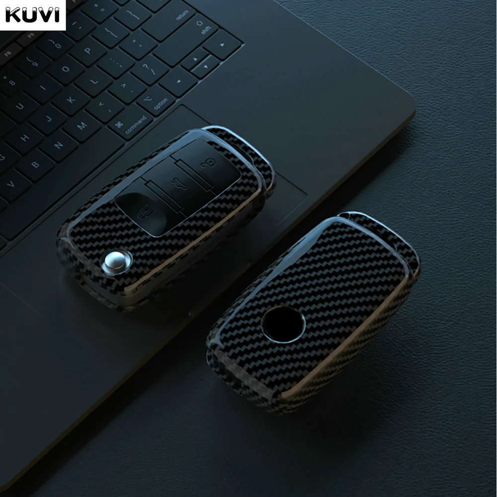 ABS Carbon Fiber Car Key Case Cover Shell For VW Volkswagen Polo Golf Passat Beetle Tiguan Seat Leon Altea Skoda Octavia Kodiaq