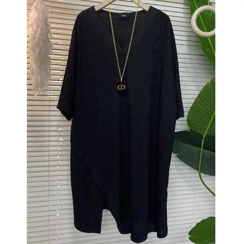 Plus Size 5XL 150kg Summer V Neck Women's T-shirts Solid Short Sleeve Tops Casual Tees Oversized Woman Clothing image 3