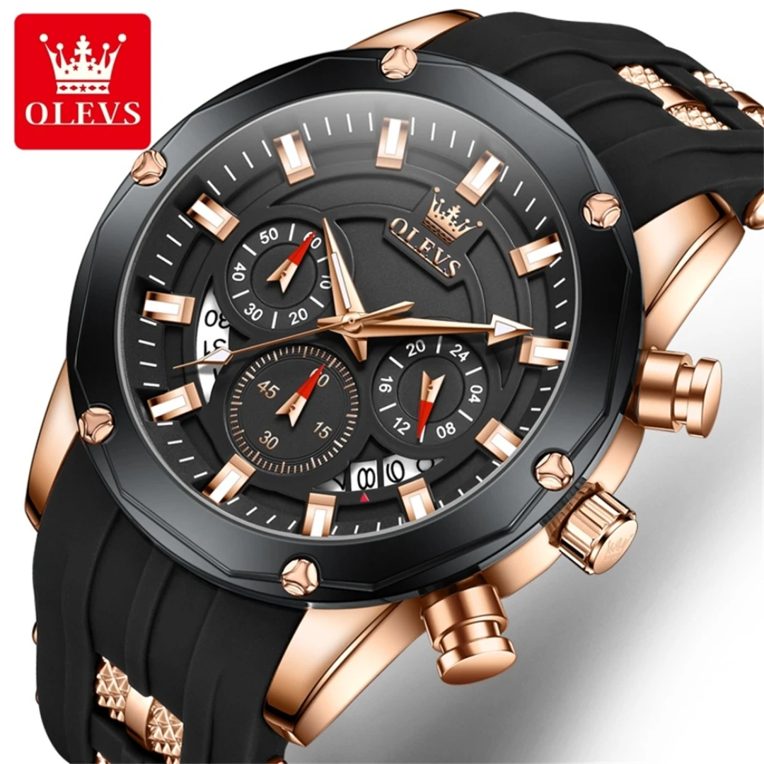 OLEVS 9991 Fashion Quartz Watch Gift Round-dial Silicone Watchband Wristwatch Chronograph Small second