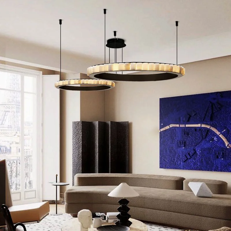 Italian Design Spanish Marble Round Oval Lamp Stainless Steel Black Gold Bronze Lustre 3 Color Dimmable Lighting Restaurant