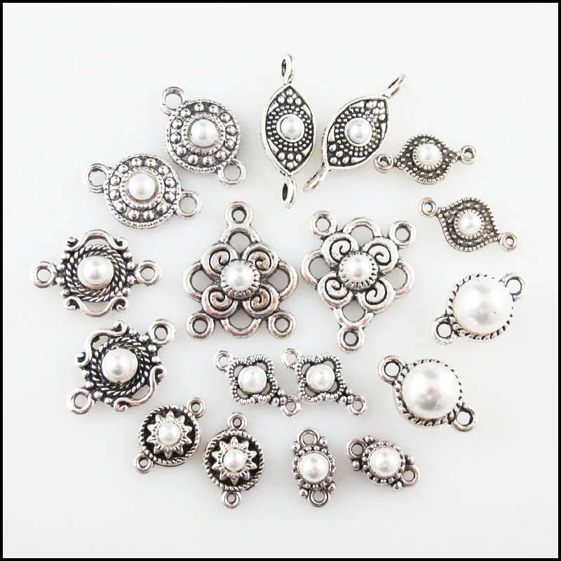 Fashion New Star Crown Eye Flower Round Charms White Plastic Pendants Connectors Tibetan Silver Plated